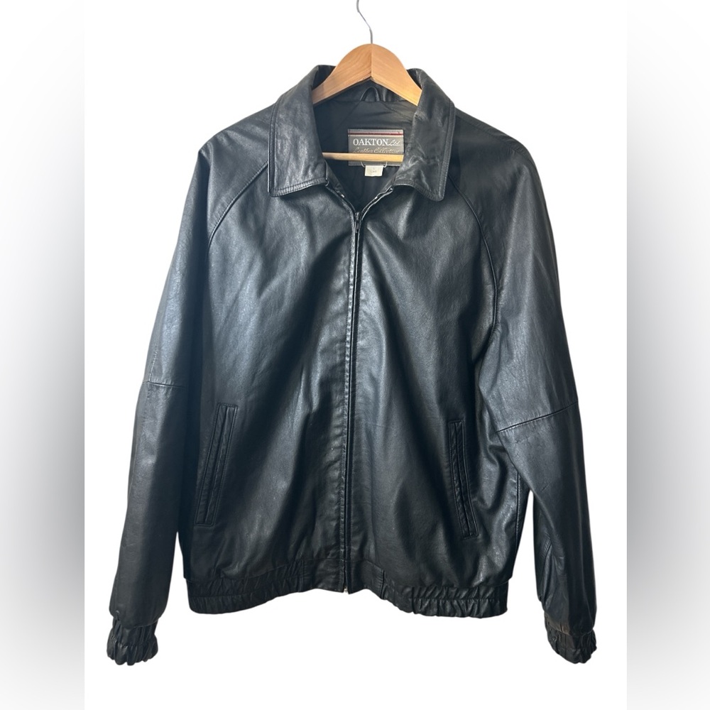 Vintage Black Leather Bomber Jacket Oakton Ltd Leather Collection Men’s Large